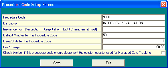 Procedure Codes Setup