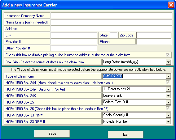 Insurance Carriers Setup Insurance Carriers Setup